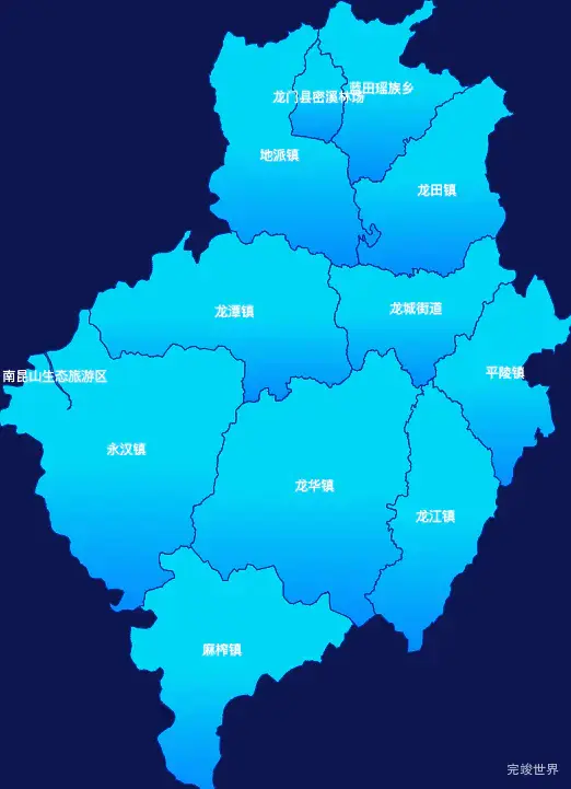 echarts惠州市龙门县geoJson地图局部颜色渐变